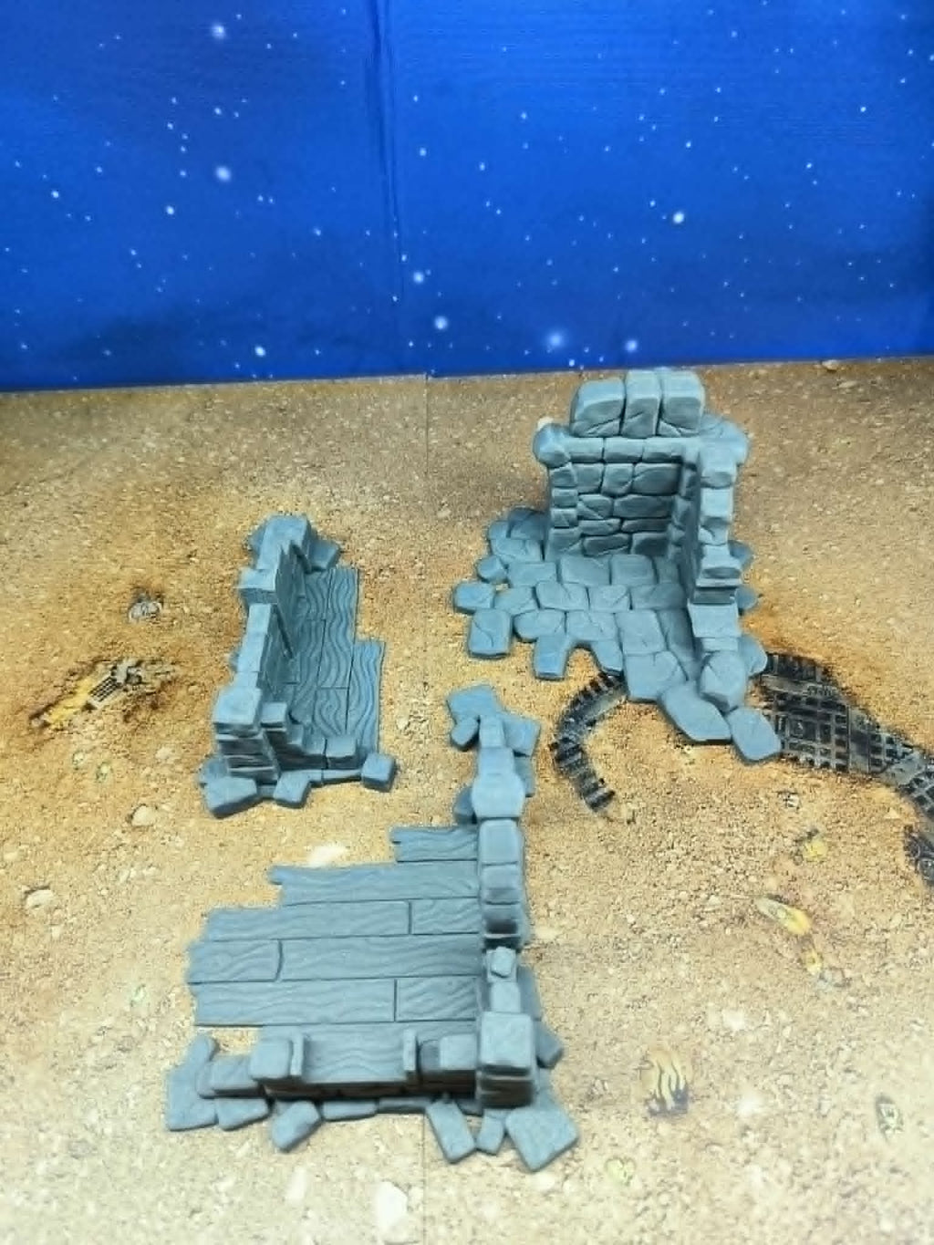 Old Castle : Murs et maison de pierre en ruines pour wargame