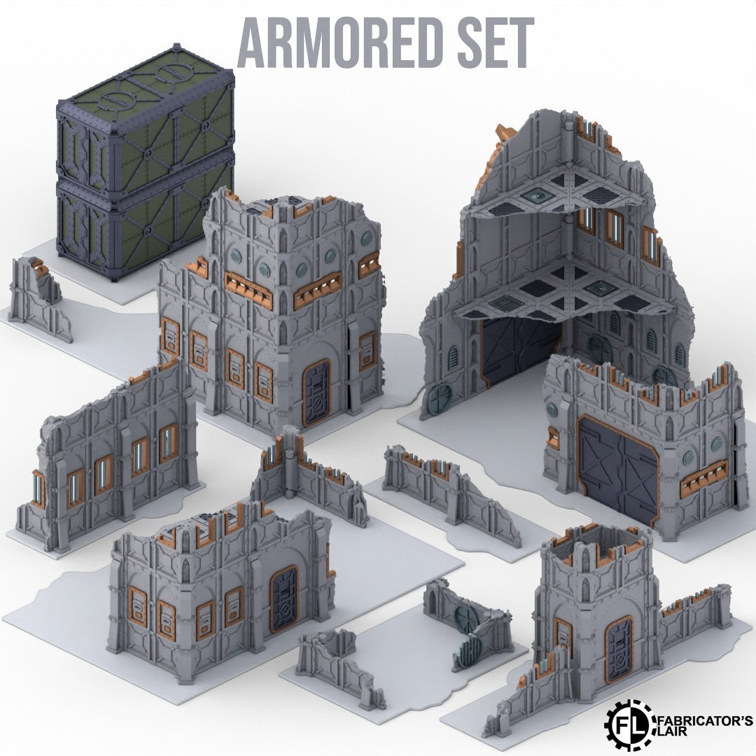 Armored Foldable V11 : set décors militaires pliants en ruine pour table de jeu wargame