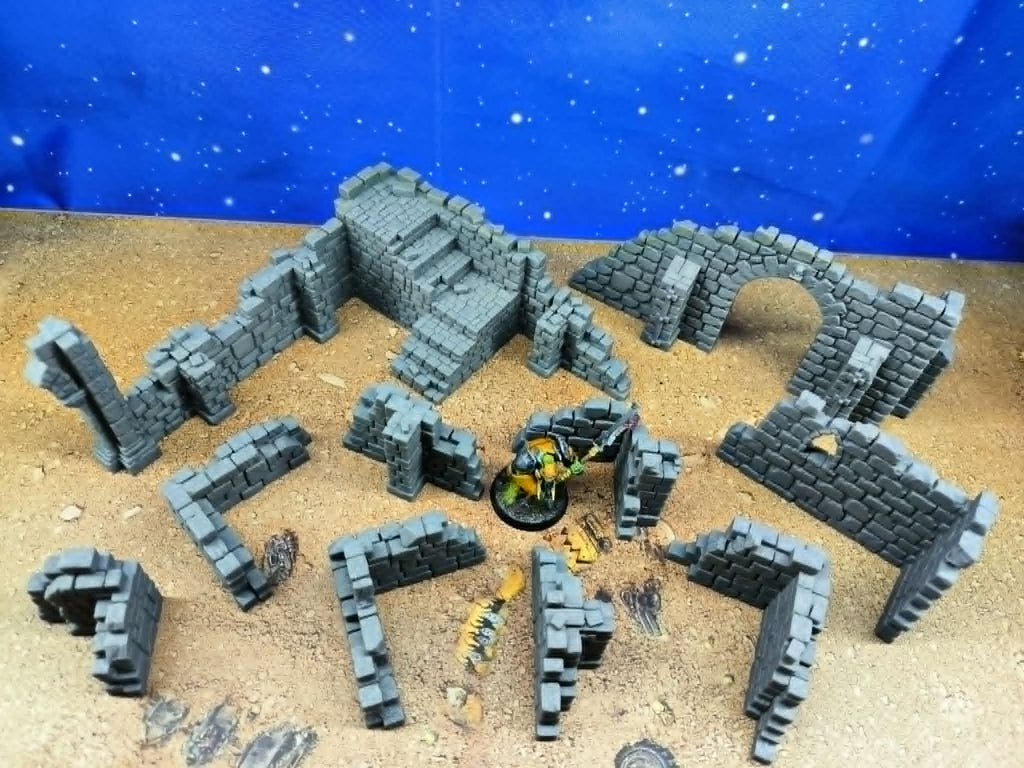 Ancient Ruins : set de murs de pierre en ruines pour wargame 2