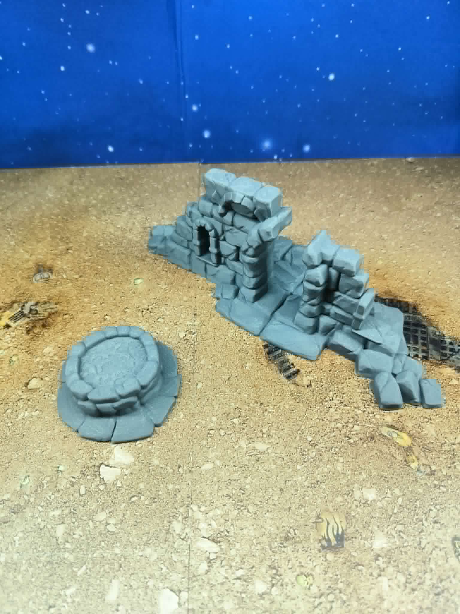 Old Castle : Mur de pierre en ruine et fontaine pour wargame