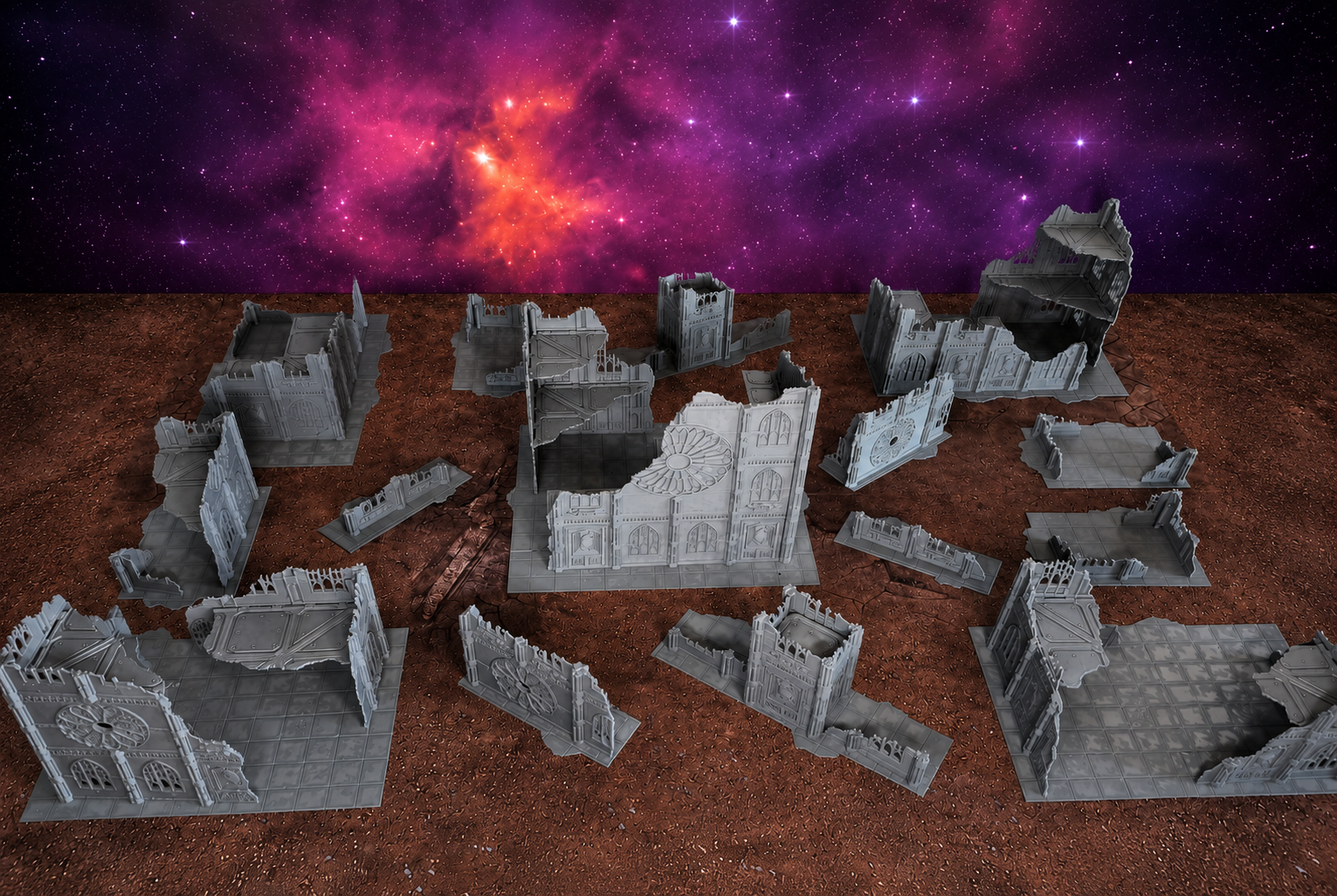 Gothic Foldable V11 : set complet de décors gothiques pliants en ruine pour table de jeu wargame