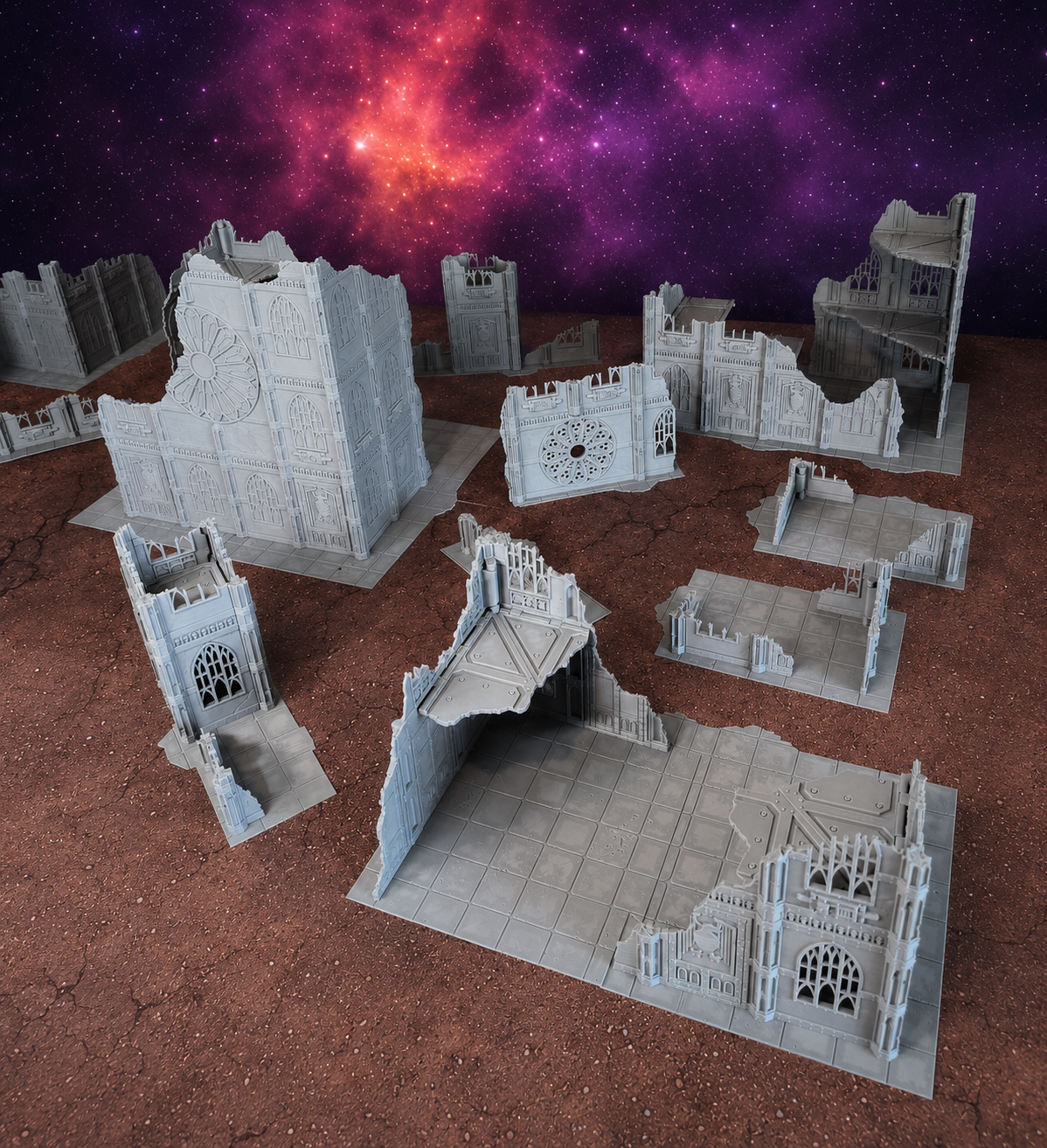 Gothic Foldable V11 : set complet de décors gothiques pliants en ruine pour table de jeu wargame