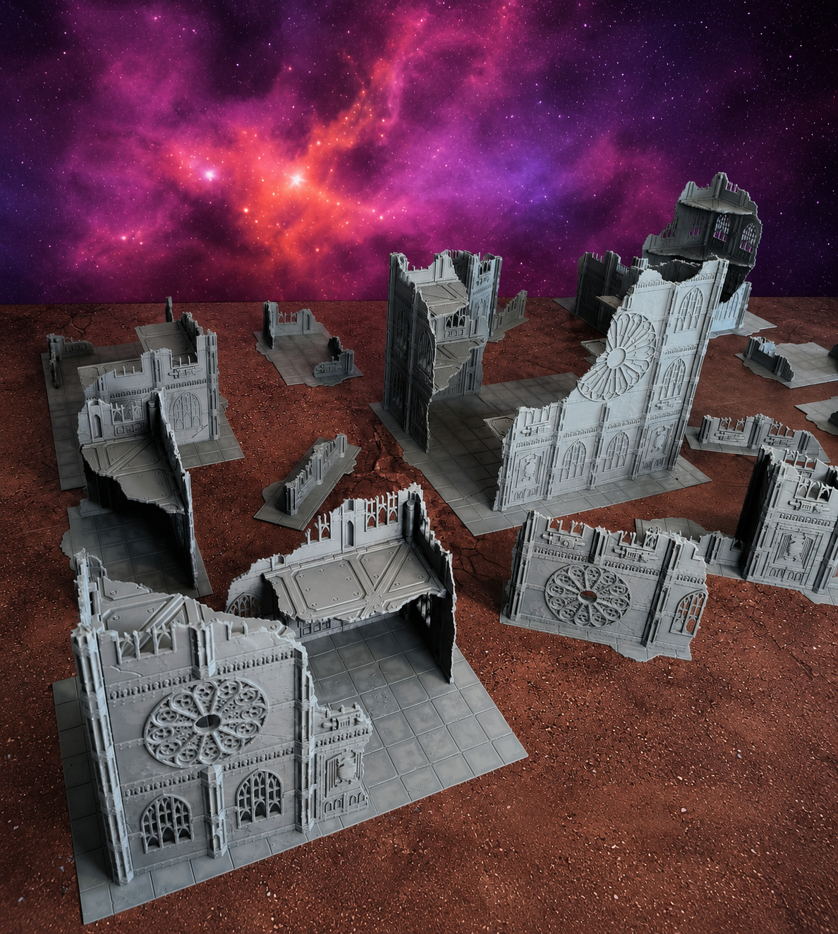 Gothic Foldable V11 : set complet de décors gothiques pliants en ruine pour table de jeu wargame